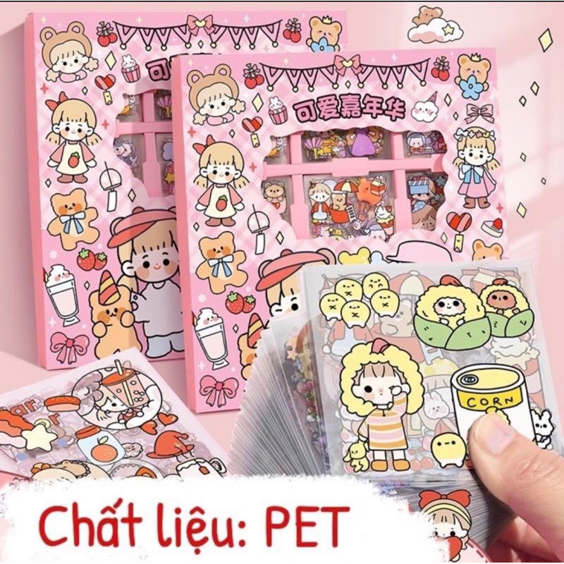 Hộp 1000 tấm hình dán sticker hoạ tiết hoạt hình dễ thương
