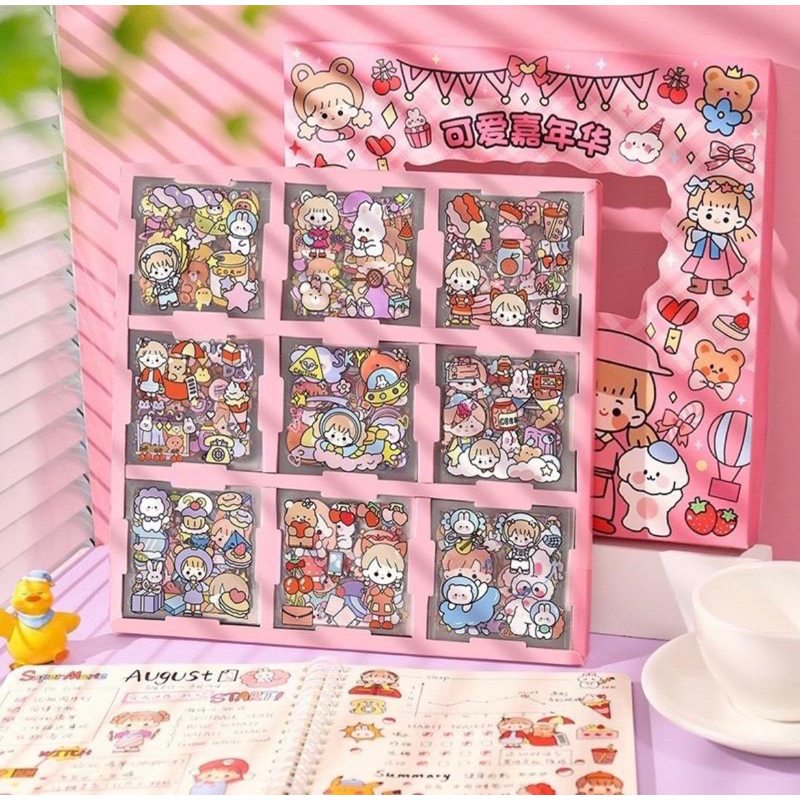 Hộp 1000 tấm hình dán sticker hoạ tiết hoạt hình dễ thương
