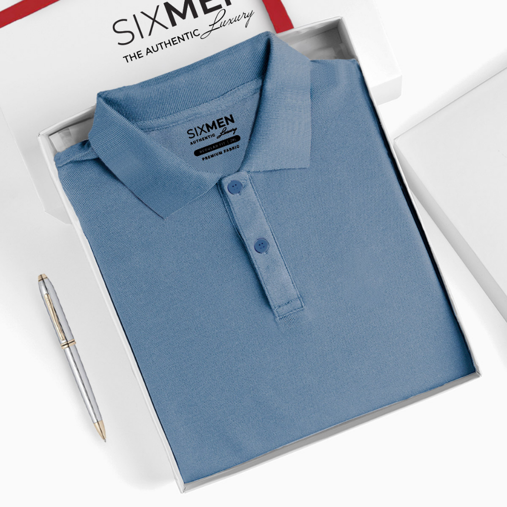 Áo thun Polo Cao Cấp Nam cổ bẻ SIXMEN - Xanh denim trơn - Thoáng mát, sang trọng