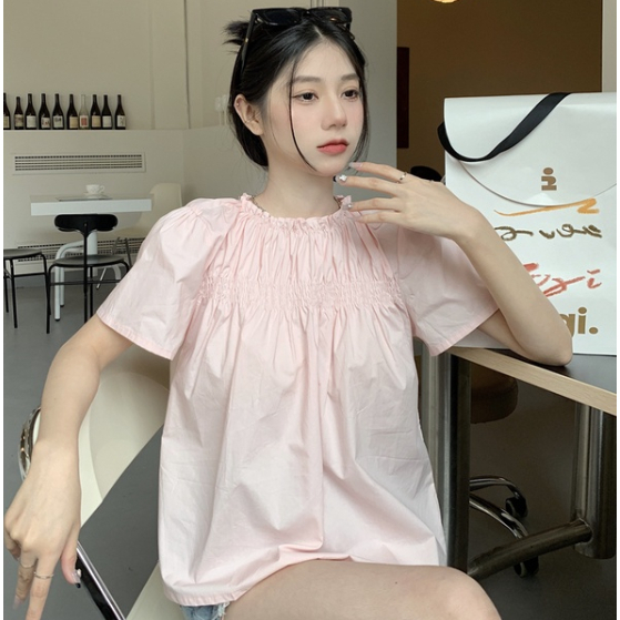 Áo Sơ Mi Nữ Ngắn Tay Cổ Tròn Phong Cách Nhẹ Nhàng Mẫu Mới Năm 2023