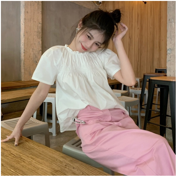 Áo Sơ Mi Nữ Ngắn Tay Cổ Tròn Phong Cách Nhẹ Nhàng Mẫu Mới Năm 2023