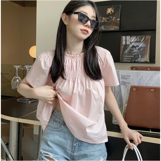 Áo Sơ Mi Nữ Ngắn Tay Cổ Tròn Phong Cách Nhẹ Nhàng Mẫu Mới Năm 2023