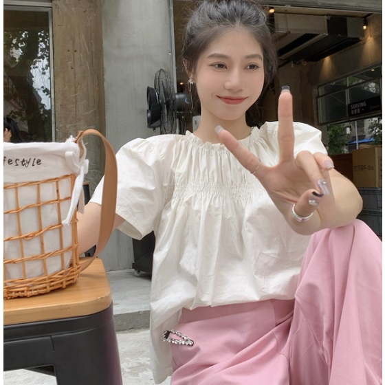 Áo Sơ Mi Nữ Ngắn Tay Cổ Tròn Phong Cách Nhẹ Nhàng Mẫu Mới Năm 2023