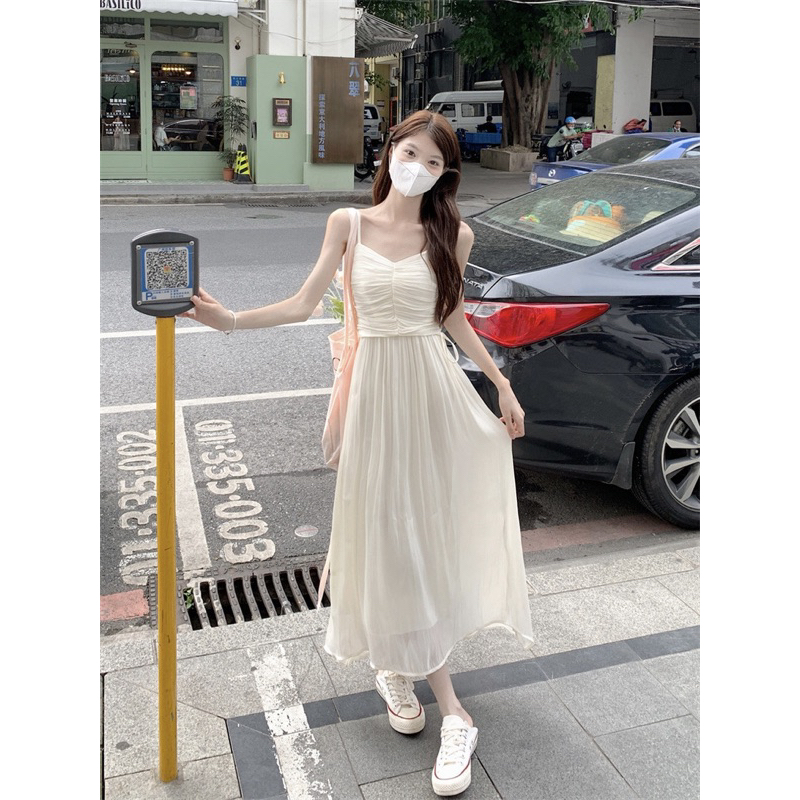 VIDEO ẢNH THẬT🖤Váy trắng babydoll lụa bóng ulzzang tiểu thư đầm công chúa/Váy bánh bèo đáng yêu dễ thương
