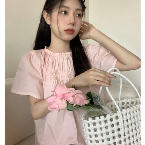 Áo Sơ Mi Nữ Ngắn Tay Cổ Tròn Phong Cách Nhẹ Nhàng Mẫu Mới Năm 2023