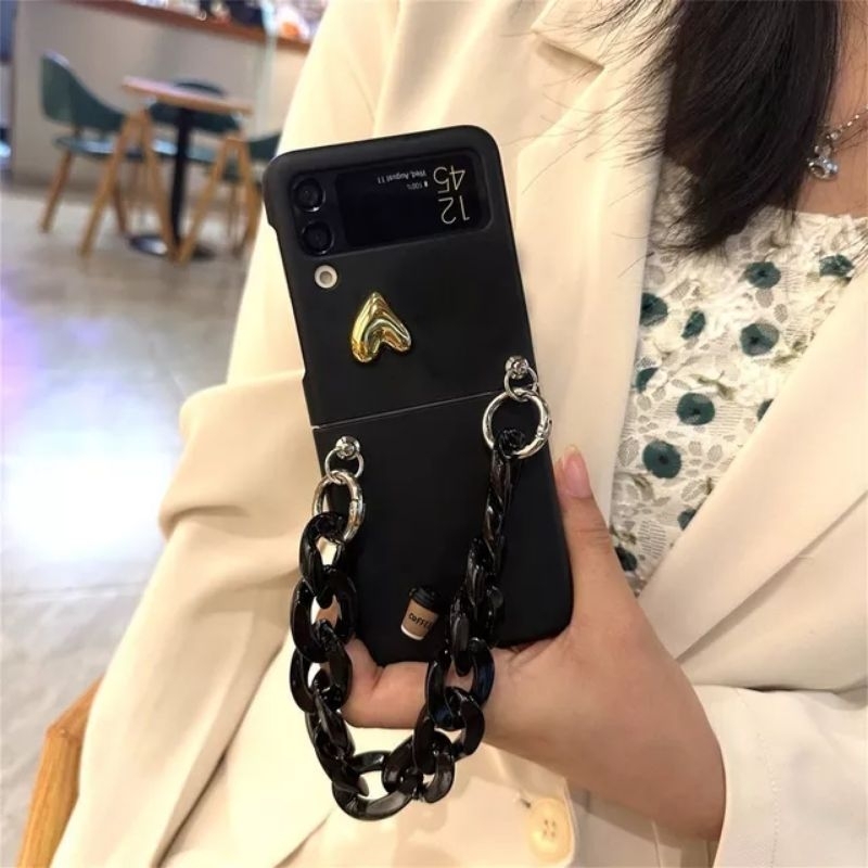 Ốp ZFlip 4 - ZFlip 3 - Flip4 - Flip3 - Flip4 5G charm tim gold dễ thương kèm set dây xinh xắn dễ thương