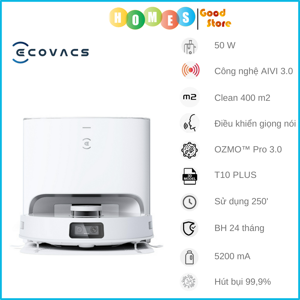 [Hỏa Tốc] Robot Hút Bụi Lau Nhà Ecovacs Deebot T10 Plus - Bản Quốc Tế - BH 24 Tháng - Trợ Lý Ảo Yiko - Tự Động Xả Rác | BigBuy360 - bigbuy360.vn
