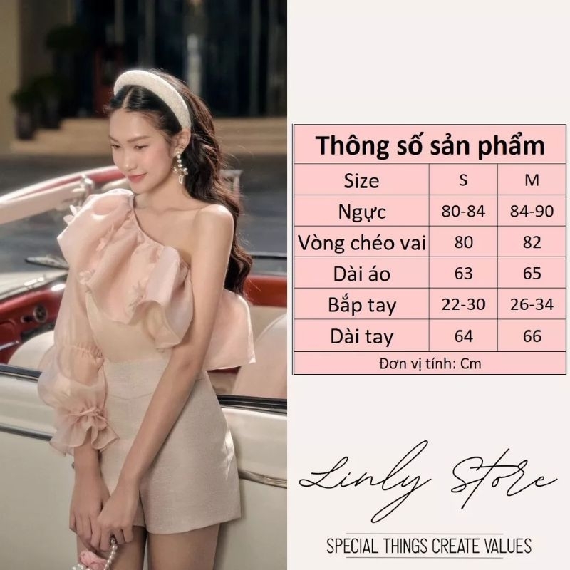 Áo kiểu nữ lệch vai phối hoa nổi Linly size M
