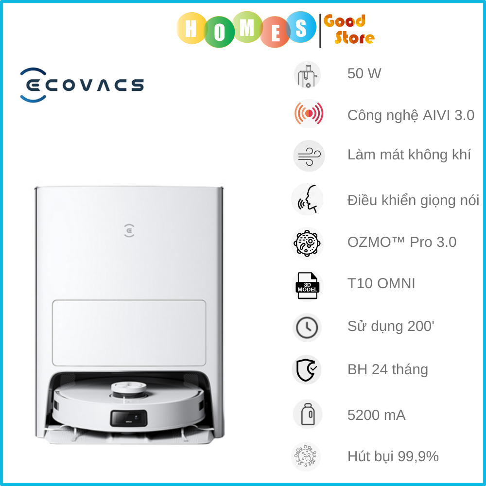[Hỏa Tốc] Robot Hút Bụi Lau Nhà Ecovacs Deebot T10 OMNI - Bản Quốc Tế - BH 24 Tháng - Trợ Lý Ảo Yiko - Tự Động Xả Rác | BigBuy360 - bigbuy360.vn
