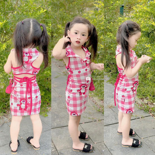 Đầm body hoa 2 dây xinh bé gái