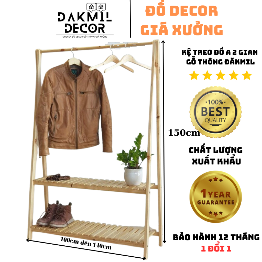 Kệ Treo Quần Áo Chữ A Size 100cm / 120cm / 140cm Gỗ Thông Nhập Khẩu