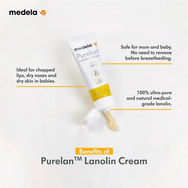 Kem nứt đầu ty Medela cho con bú, 100% thành phần hoàn toàn tự nhiên Purelan 7g và Tender care lanolin 9g