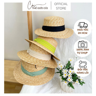 Nón cói cứng gaucho viền màu pastel HÀNG ĐẸP- Còi thế giới Cói