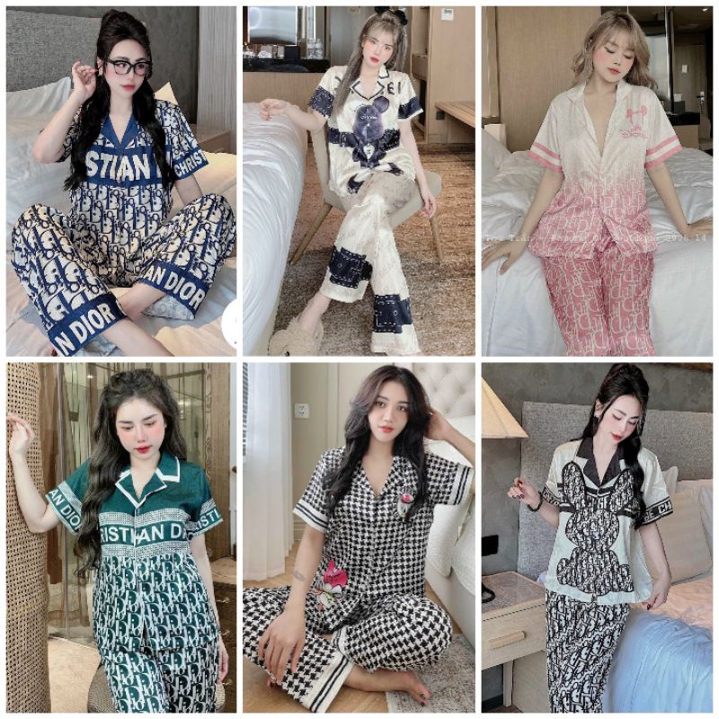 Đồ bộ pyjama chất Lụa Xước cao cấp. Mẫu tay ngắn quần dài Đồ ngủ nữ mặc nhà