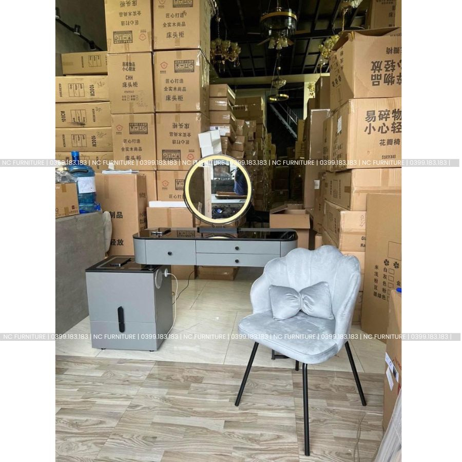 Đặt hàng ib shop - Bàn trang điểm thông minh nhập khẩu đủ kèm ghế và gương led có loa sạc đèn đủ bộ - mã BP4