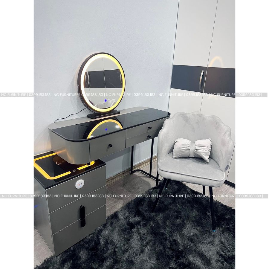 Đặt hàng ib shop - Bàn trang điểm thông minh nhập khẩu đủ kèm ghế và gương led có loa sạc đèn đủ bộ - mã BP4