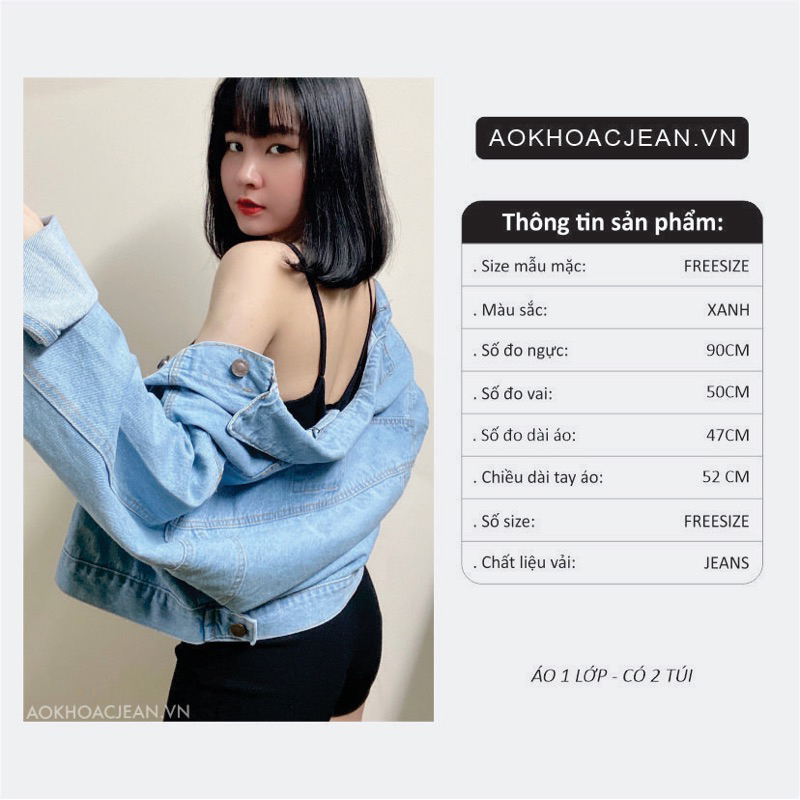 Áo Khoác Denim Lửng Croptop Dáng Rộng Hai Túi Trước phong cách trẻ trung, năng động