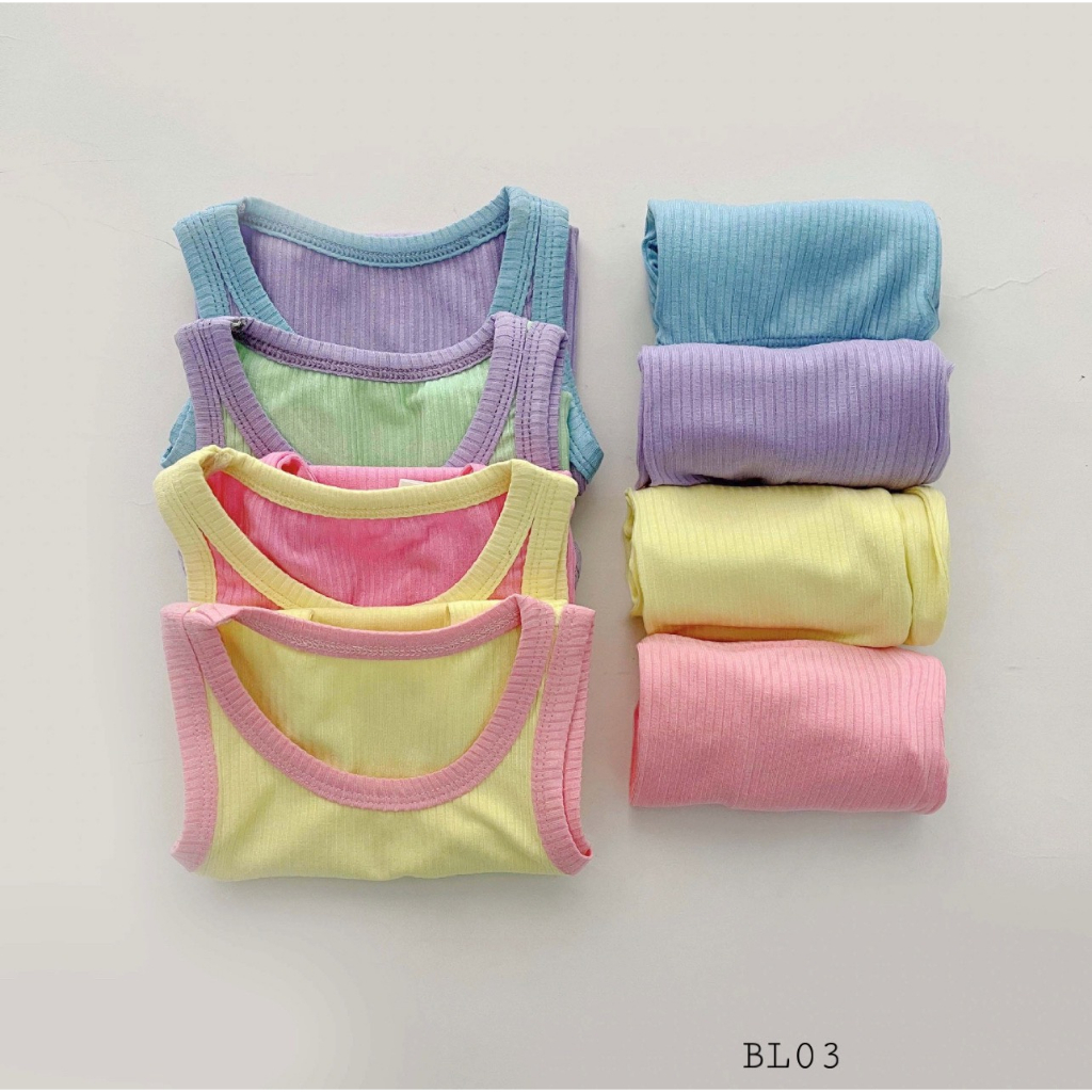 Bộ ba lỗ phối màu pastel thun gân thấm hút mồ hôi cho bé - BL03