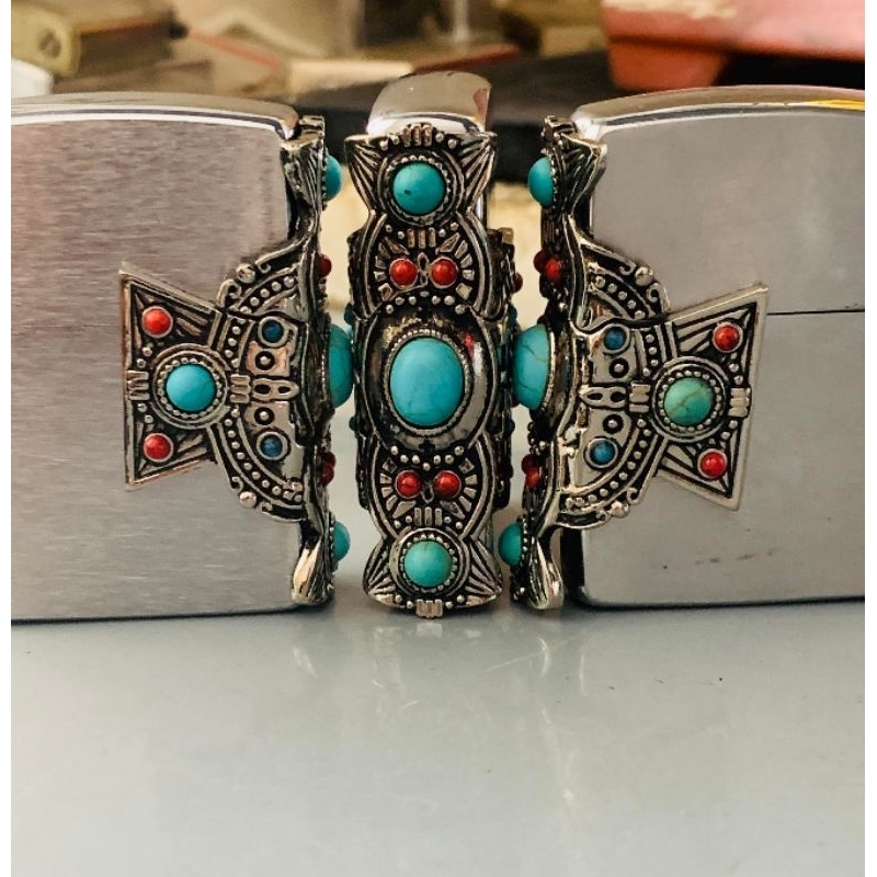 Emblem Cross đá ngọc lam , Lông vũ hợp kim mạ bạc dán Zippo