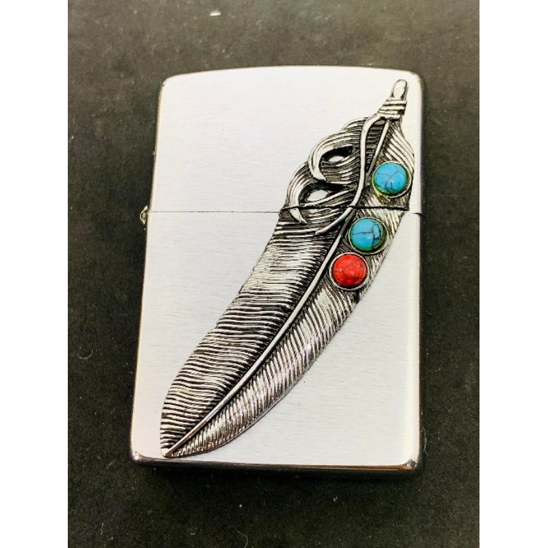 Emblem Cross đá ngọc lam , Lông vũ hợp kim mạ bạc dán Zippo