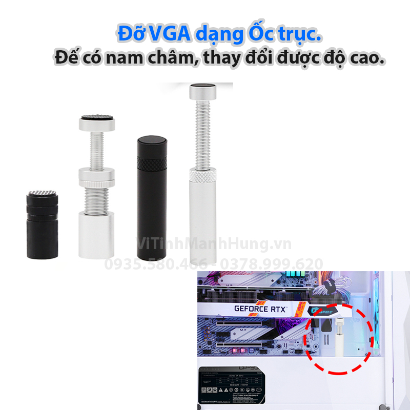 Đỡ VGA dạng Ốc trục, đế có nam châm, thay đổi được độ cao.