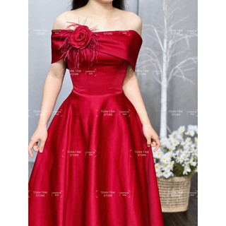 Váy đi bàn toàntâm đỏ trễ vai đính hoa 40-58kg