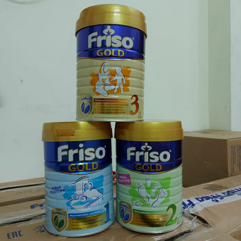 Bộ sản phẩm thực phẩm bổ sung dinh dưỡng dạng bột Friso gold nôi địa Nga số123, lon 800g