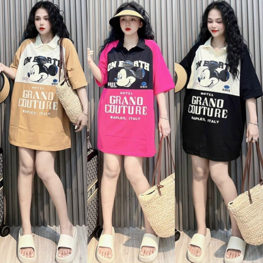 ĐẦM MINI COTTON TRỤ SUÔNG IN 3D CỔ GẤP 3 MÀU TRẺ TRUNG, DỄ THƯƠNG