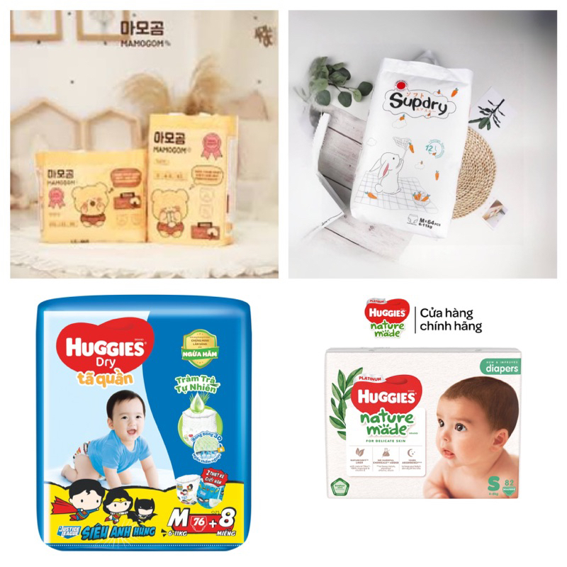 (TÁCH BỊCH) Miếng dùng thử bỉm Mamogom, Huggies tràm trà/nature made, Goldgi, Molfix , Supdry,… dán/quần