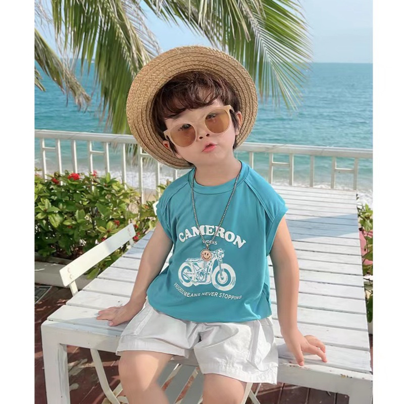 Bộ quần áo bộ bé trai hình xe máy 8-27kg đồ bộ bé trai sát nách polo