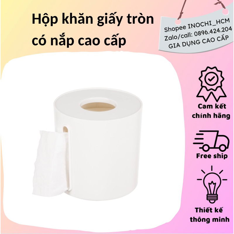 Hộp khăn giấy tròn santo, có nắp nhựa, dễ dàng rút giấy, nhỏ gọn cao cấp, nhựa - tiện lợi mẫu mã mới cao cấp có nắp
