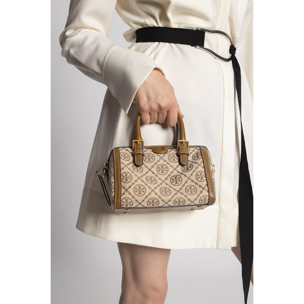 Túi Trống Tory Burch Mini T Monogram Barrel Bag Size 20 Canvas Da Thật Full Box