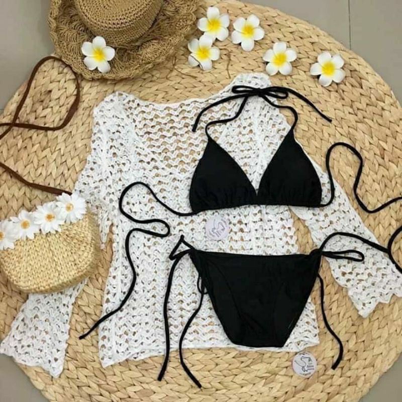 Bikini 3 mảnh đồ bơi đẹp màu nâu cà phê kết hợp khoen | BigBuy360 - bigbuy360.vn