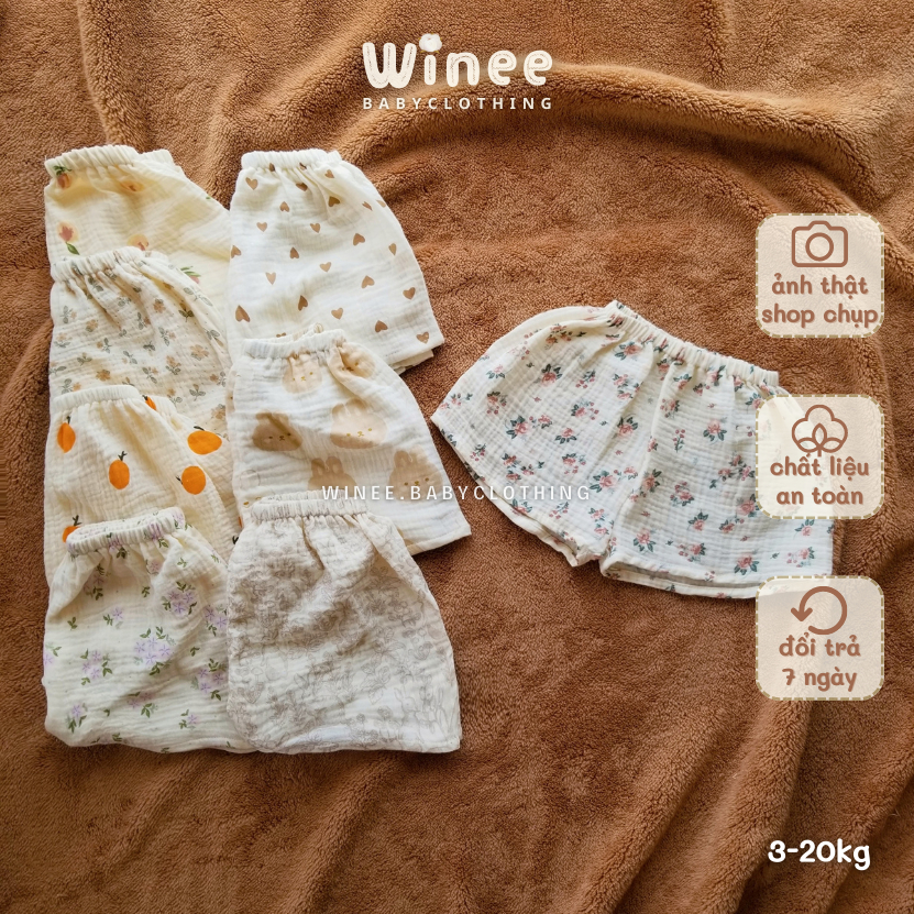 Q003 Quần đùi dáng xòe muslin cho bé gái phong cách tiểu thư vintage (3-20kg)