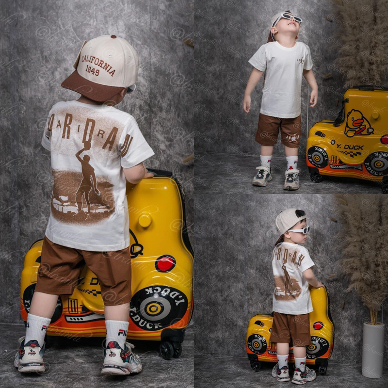 Bộ quần áo JORDAN thể thao Áo trắng Quần nâu mới nhất cho bé trai (10-43kg) SHOP YOIMEE KIDS