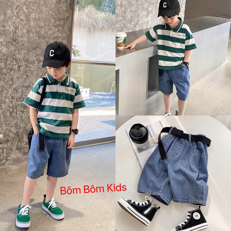 {Mã HQS08} Quần sooc jeans trơn thiết kế thanh lịch giản dị cho bé trai (10-43kg) SHOP BÔM BÔM KIDS