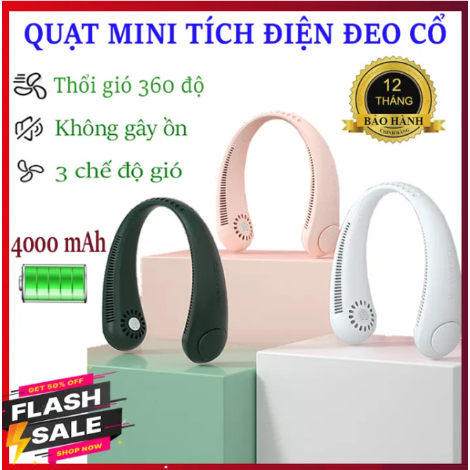Quạt đeo cổ mini tích điện tiện lợi thông minh, thời trang, thiết kế không cánh quạt Hàng tốt