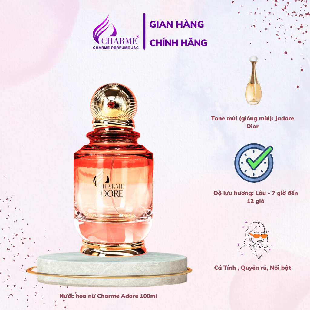 Nước hoa nữ sang trọng, Charme Adore, lưu hương lâu, hương hoa cỏ, tôn vinh nét đẹp phụ nữ hiện đại 100ml