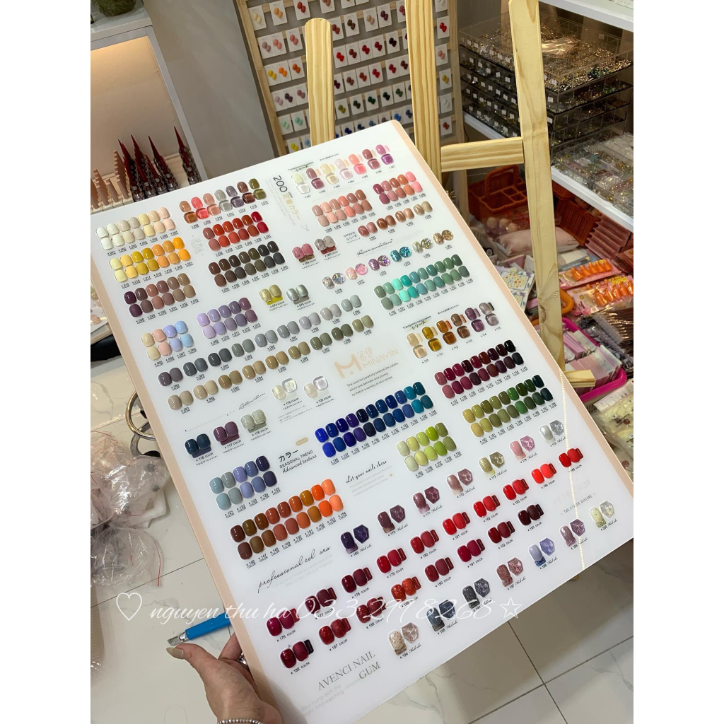 Set sơn gel thạch MINAYIN 200 màu chính hãng set sơn gel thạch nhũ kèm 2 bảng màu base top và bộ khung gỗ dungnailstore