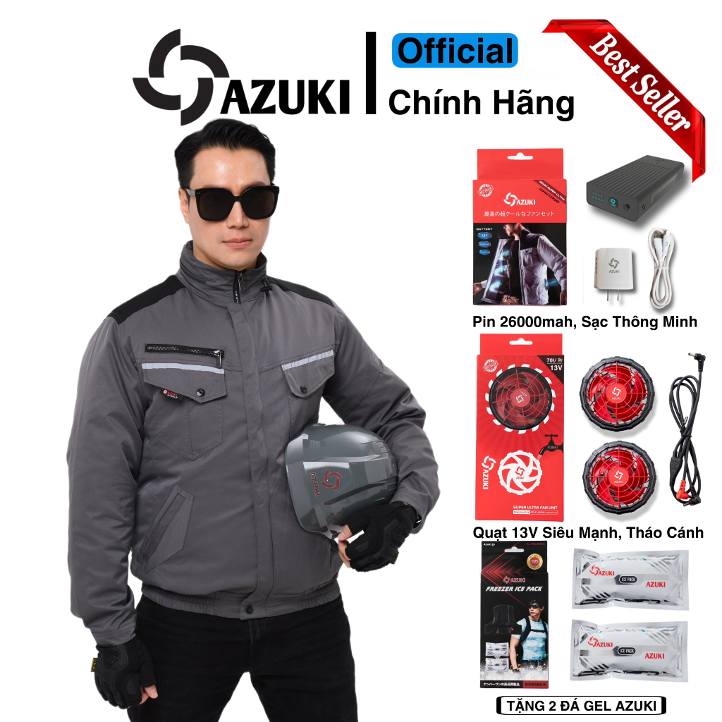 Áo điều hòa Nhật Bản AZUKI SUPER ULTRA 2023, PIN 26000MAH; QUẠT 13V