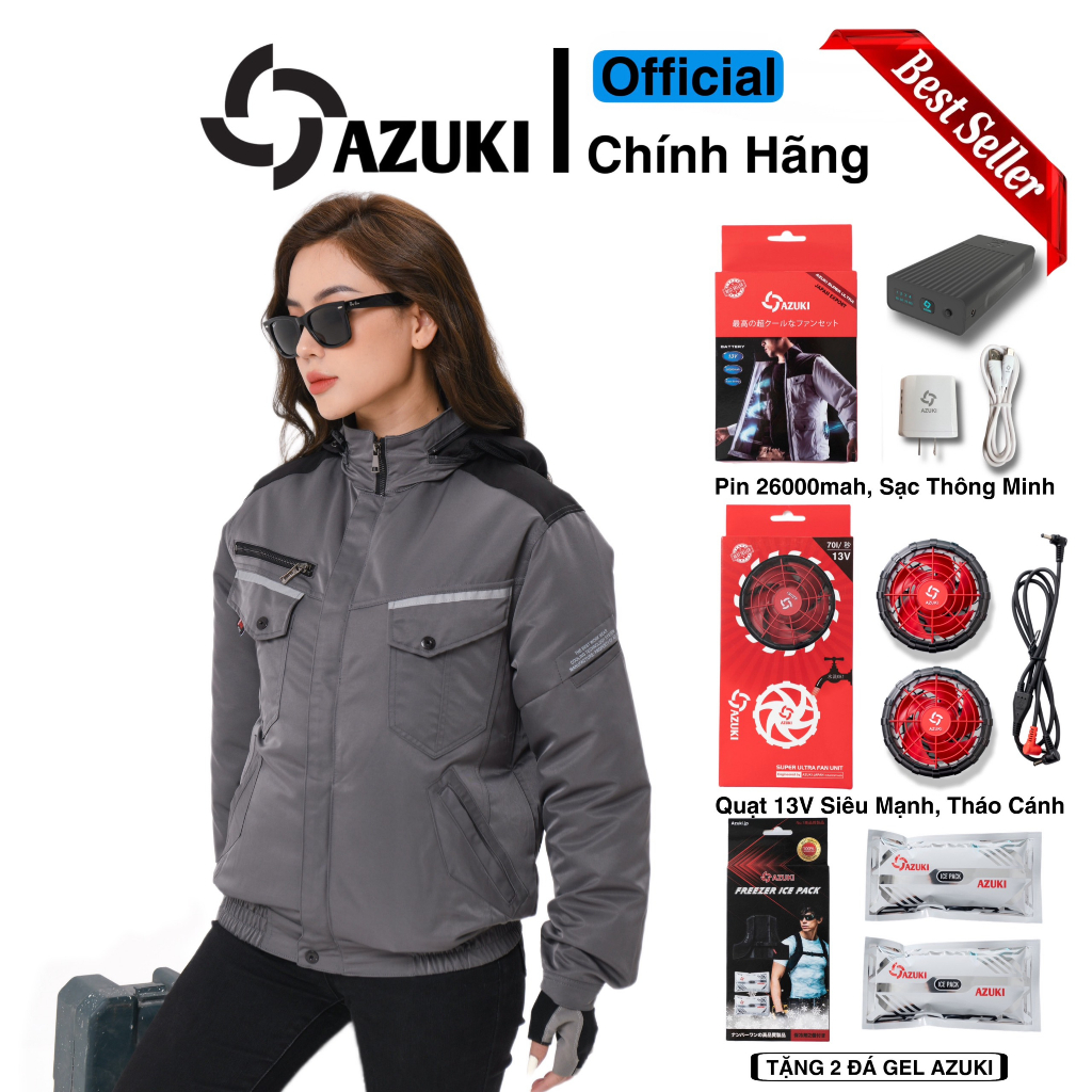 Áo điều hòa Nhật Bản AZUKI SUPER ULTRA 2023, PIN 26000MAH; QUẠT 13V