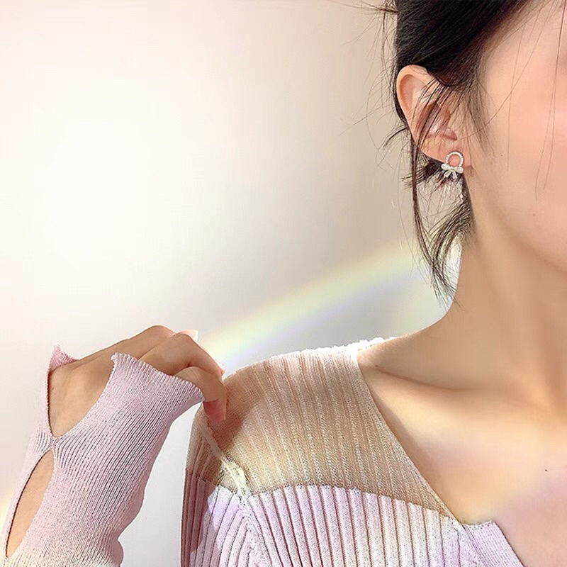 Khuyên tai nữ thiết kế siêu xinh vòng tròn nơ cho nữ H83