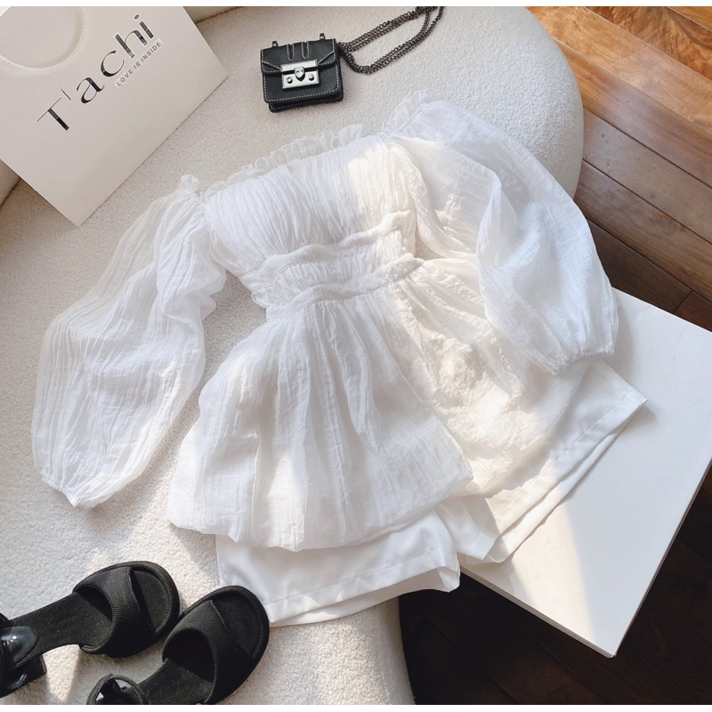 SET ÁO PEPLUM VOAN BOCHUN TRỄ VAI + SHORT