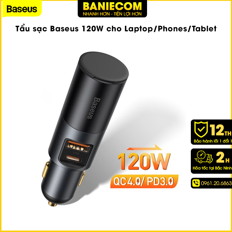 Tẩu Sạc Điện Thoại Trên Xe Hơi Baseus 120W Chất Lượng Cao Cho iPhone Samsung Xiaomi - 12T bảo hành