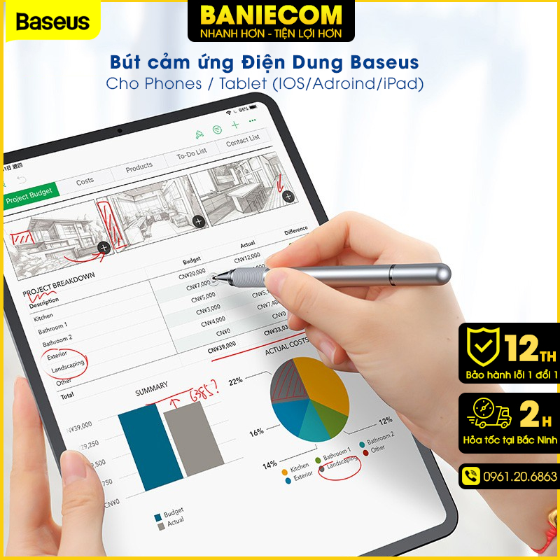 Bút cảm ứng Baseus Golden 2 trong 1 di chuyển siêu mượt cho máy tính bảng tablet , đt samsung ip oppo xiaomi