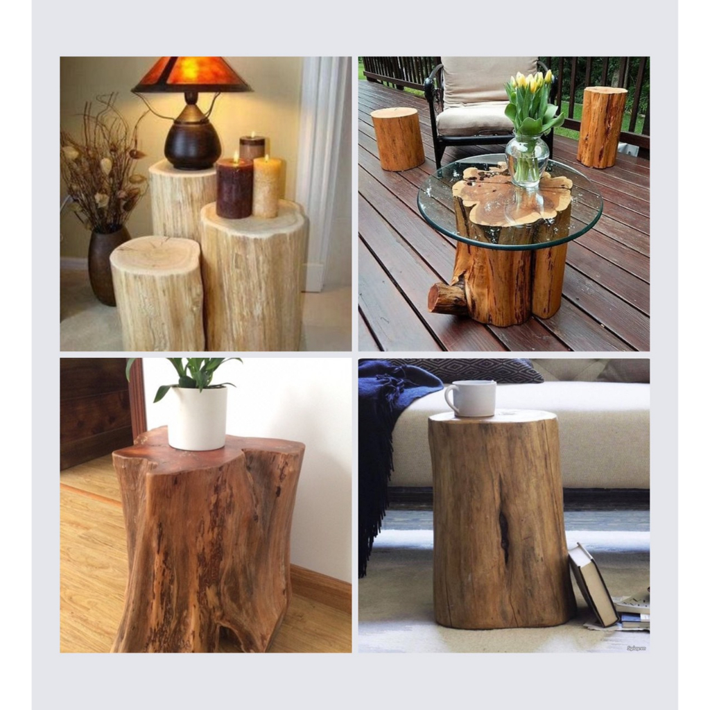 Bàn - Ghế Đôn Tròn Gỗ Nguyên Khối, Khúc Gỗ Thân Cây Tự Nhiên