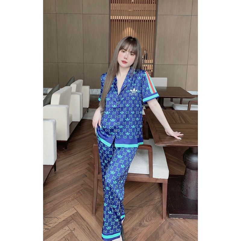 ❤️New❤️Bộ pijama lụa cao cấp Quảng Châu mcqueen xanh guci das