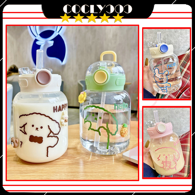 Bình đựng nước trong suốt kèm ống hút cho bé dung tích 600ml tiện lợi