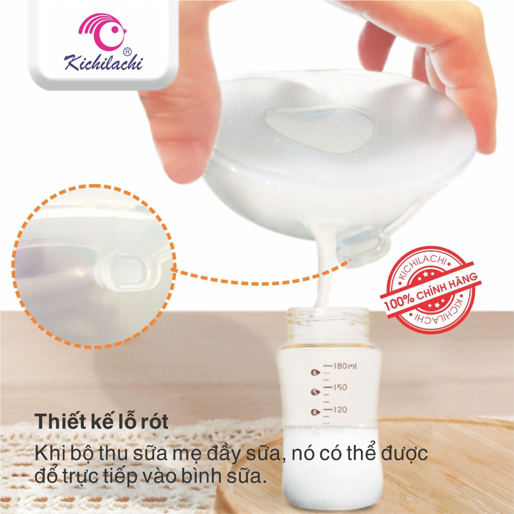 Hộp 2 cốc hứng sữa, phễu hứng sữa chống tràn Kichilachi silicon cao cấp, nhựa PP an toàn tiện lợi