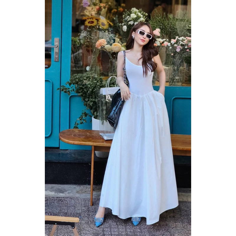 Đầm Dây Gân Phối Kate Form Maxi Basic CGZR